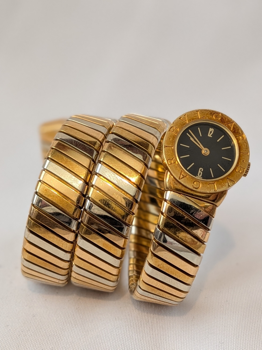 Bulgari 18k Tri-Color Gold Tubogas Serpent Snake Bracelet Watch